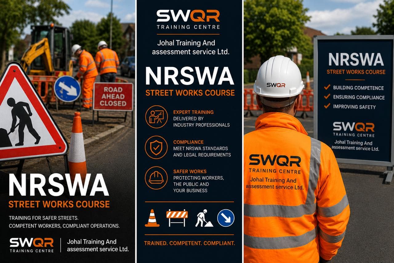 Street works training course with construction equipment on site